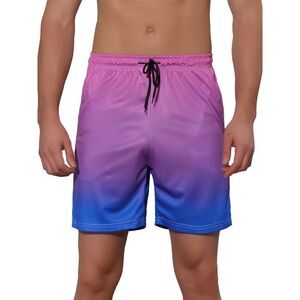 Men's Contrasting Colors Patterned Beach Swimming Board Shorts Blue